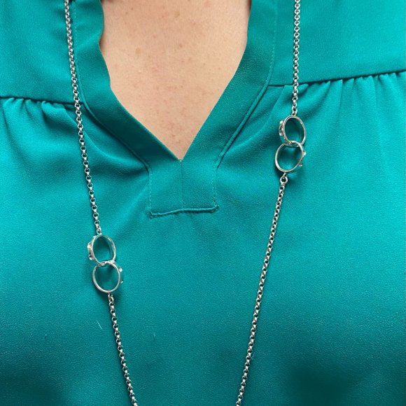 CHARLES GARNIER 36" Sterling Silver Interlocking Circle Opera Necklace - Picture 2 of 5